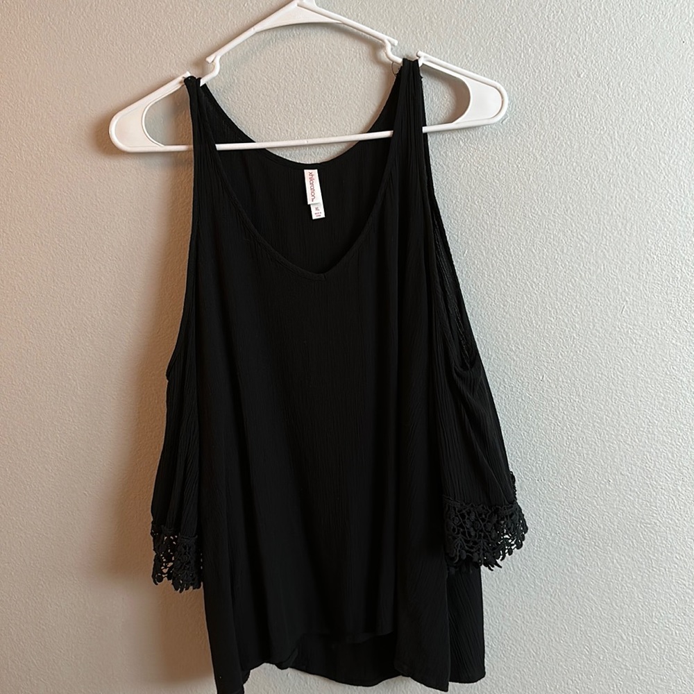 Black Cold Shoulder top with crochet detail